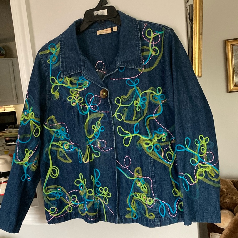 Vintage Chico's jean jacket with ribbon embroidery